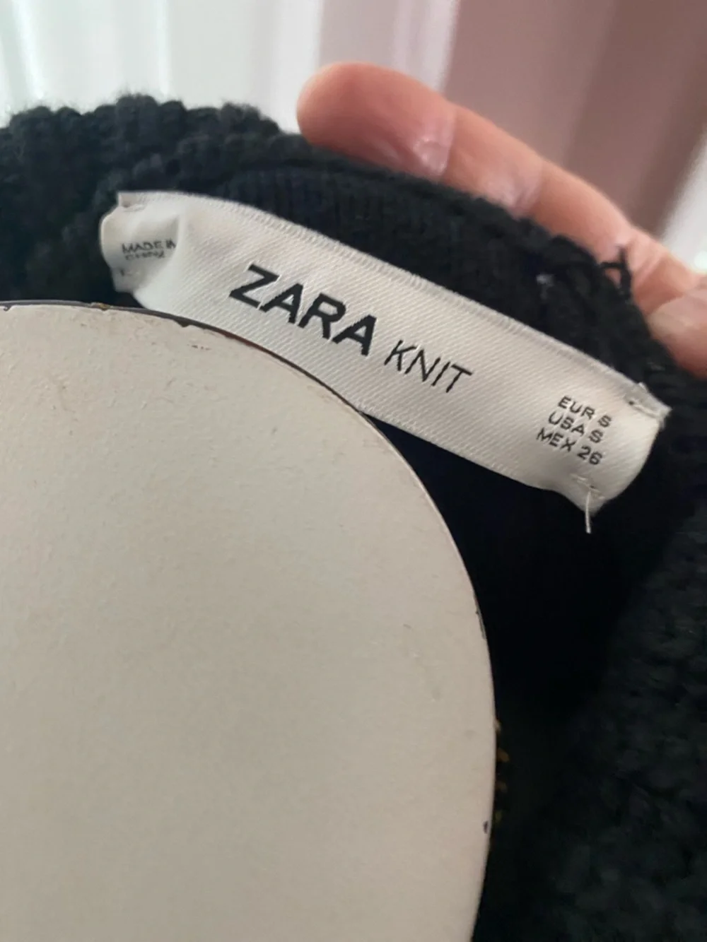 Zara Black Cowl Neck Sweater Poncho with Cream Trim Sz S oversized fits a M-L - Picture 6 of 9